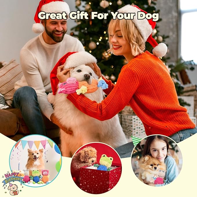3pcs Dog Squeaky Toys, Plush Stuffed Puppy Chew Toy for Extended Play, Interactive Toys Great Gifts for Small Medium Large Chewer Dogs, Pet Toy Bulk to Keep Them Busy(Forg&amp;Hippo&amp;Pig)