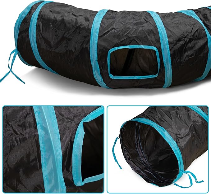 Cat Tunnel, S-2-Way Cat Tunnels for Indoor Cats, Interactive Toy Maze Cat House, Foldable Cat Tubes and Tunnels for Cats Kittens, Puppies, Kitty, Kitten, Rabbit, Guinea Pigs (Blue &amp; Black)