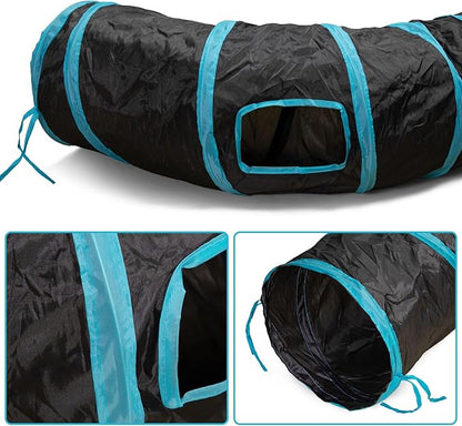 Cat Tunnel, S-2-Way Cat Tunnels for Indoor Cats, Interactive Toy Maze Cat House, Foldable Cat Tubes and Tunnels for Cats Kittens, Puppies, Kitty, Kitten, Rabbit, Guinea Pigs (Blue &amp; Black)
