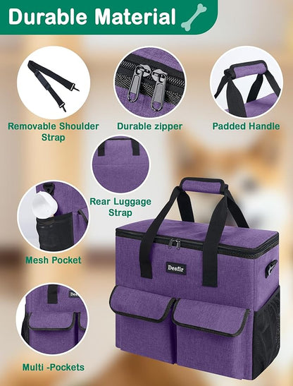 Large Pet Travel Bag Organizer - Dog &amp; Cat Tote with Food Containers, Bowls, Feeding Mat, Perfect for Camping, Hiking (Multi-Pocket Design)