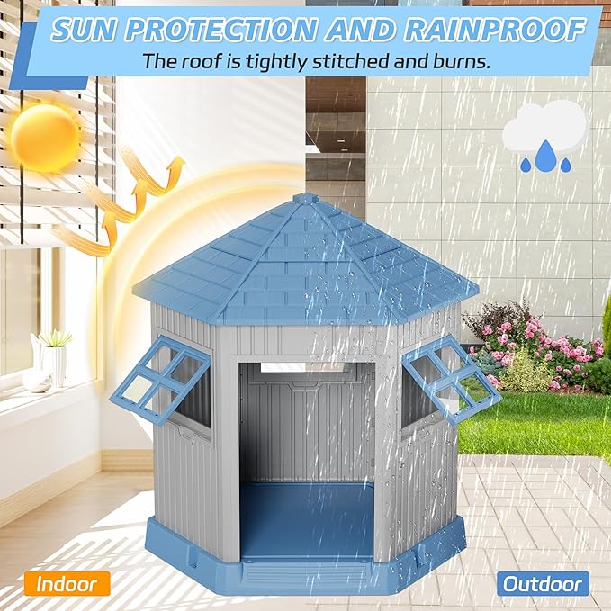 Durable Dog House Indoor Outdoor for Small Medium Dogs, Weatherproof Puppy Shelter with Elevated Floor &amp; Air Vents, Easy Clean and Assemble (Blue, 36.61L*29.5W*37.4H)
