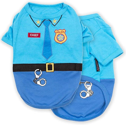 Parisian Pet Dog Shirt - Embroidered Police Costume - 100% Cotton &amp; Polyester Pet Clothes - Sleeved Cop Costume - Blue Large Dog XL
