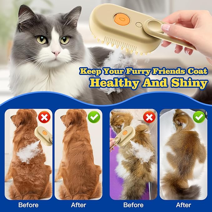Cat Steam Brush for Shedding with Foldable Handle 4 in 1 Rechargeable Steam Brush for Cats and Dogs,Haired Pets Spritz Defur Comb for Cats Pet Spray Grooming Tool for Hair Removal &amp; Massage