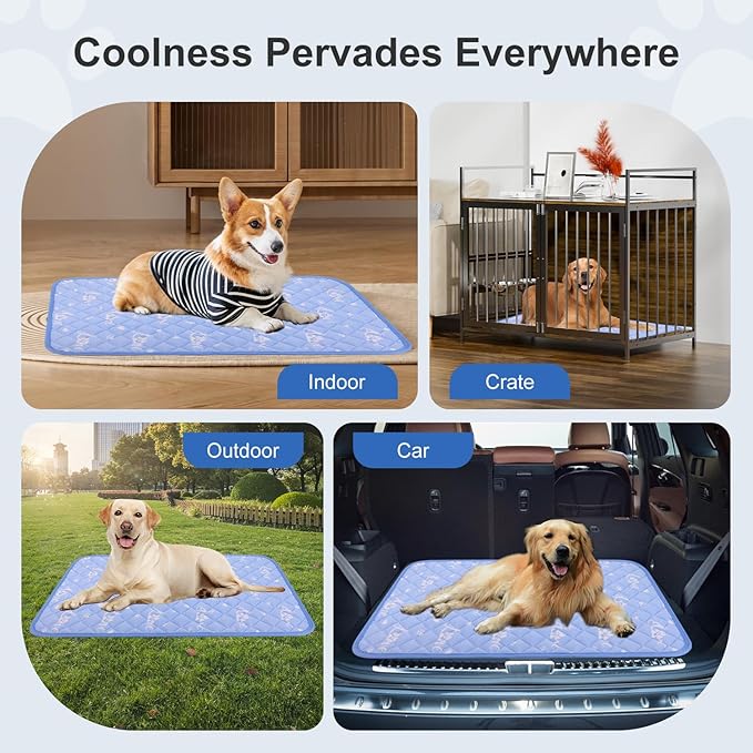 MH MYLUNE HOME Dog Cooling Mat 59" x 40" Arc-Chill Cool Fiber &amp; Endothermic Color Changing Double-Sided Cooling &amp; Warm Dog Mat, Foldable Washable Summer Pet Blanket