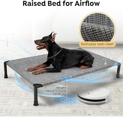 Veehoo Heavy Duty Elevated Dog Bed - Raised Dog Cot with Washable &amp; Breathable Teslin Mesh, Non-Slip Silicon Feet, Cooling for Indoor or Outdoor, 41" x 27", Black Silver
