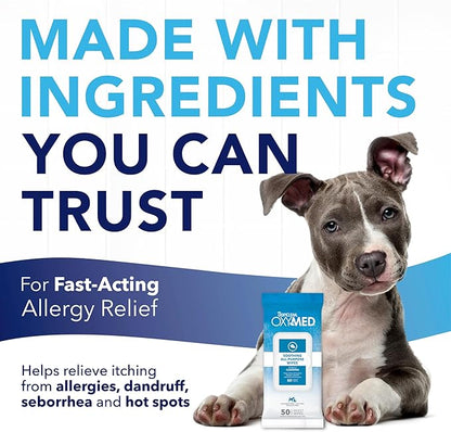 TropiClean Oxymed Soothing Allover Cat &amp; Dog Wipes For Paws And Butt | Anti Itch Relief For Dogs &amp; Cats 50 Count