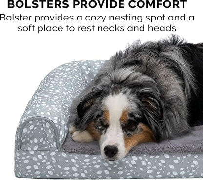 FurHaven Supportive Cooling Memory Foam L Chaise Dog Bed with Washable &amp; Removable Cover - Plush &amp; Almond Print - Gray Almonds, Dogs Up to 35 lbs - Medium