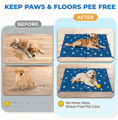 Fostanfly Washable Pee Pads for Dogs, 2 Pack Large 36"x41" Ultra-Absorbent and Leak-Proof Non-Slip Reusable Potty Training Pads for Dogs, Puppy &amp; Cats of Add 8 Lanyards-Blue