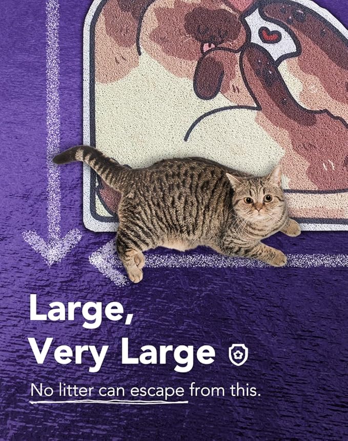 Lukamoo® Cute Cat Litter Mat (30’’x20’’), Large/L, for Kitty Litter &amp; Cute Cat Litter Box, Litter Trapping Mat (Pointed, Cornered)