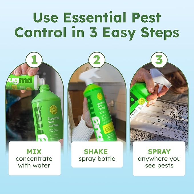 BugMD Ant Killer &amp; Bug Spray Concentrate - Indoor Cockroach and Roach Killer, Spider Spray for Home, Fly and Insect Defense, Essential Oils, Plant-Powered, Eco-Friendly Pest Control - 3.7 Oz