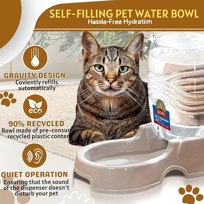 Flexzion Automatic Gravity Pet Waterer for Cat &amp; Dog - Non-Skid &amp; Easy-Clean Auto Replenish Water Dispenser Drinking Bowl (1/4 Gallon/ 900ml), Beige