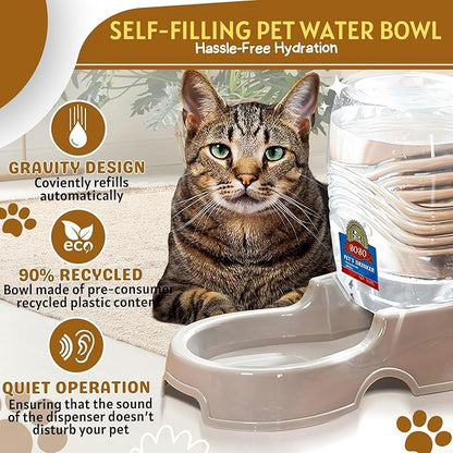 Flexzion Automatic Gravity Pet Waterer for Cat &amp; Dog - Non-Skid &amp; Easy-Clean Auto Replenish Water Dispenser Drinking Bowl (1/4 Gallon/ 900ml), Beige