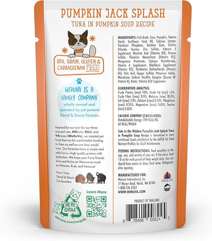 Weruva Cats in The Kitchen, Pumpkin Jack Splash with Tuna in Pumpkin Soup Cat Food, 3oz Pouch (Pack of 12)
