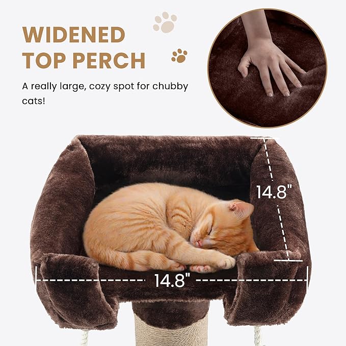 SHA CERLIN 55 Inches Cat Tree Tower with Leaves/Cozy Perches with Scratching Post for Indoor Kittens and Adults Cats/Sisal Rope and Simulated Lawn with Wide Base/Brown &amp; Green