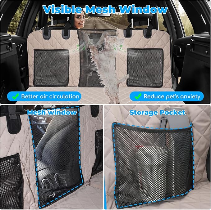 URPOWER Back Seat Extender for Dogs - Hard Bottom Dog Car Seat Cover Holds 400 lbs, Waterproof Dog Hammock Dogs Bed for Cars, SUVs &amp; Small Trucks, Pet Backseat Protector with Mesh Window &amp; Large Space