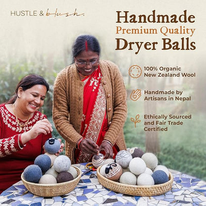 Fluff Ewes Wool Dryer Balls 6 Pack Premium New Zealand Wool Laundry Balls for Dryer, No Static Dryer Balls Laundry Reusable, XL Wool Dryer Balls Cute, Baby Dryer Balls for Dryers - Classic