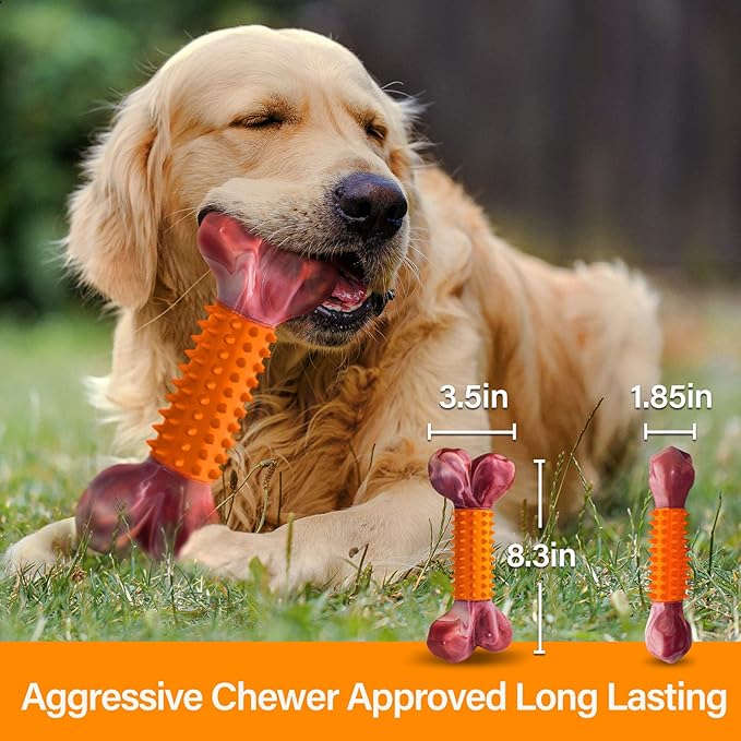 Apasiri Dog Toys for Aggressive Chewers Peanut Butter Flavored, 8" Tough Dog Chew Bone, Nylon &amp; Rubber Chew Toy, Dog Bone Toy for Large Medium Breed 20-80lbs