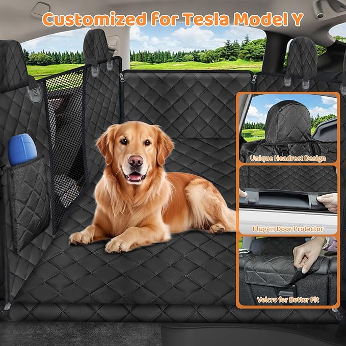 URPOWER Dog Back Seat Extender for Tesla Model Y, Hard Bottom Dog Car Seat Cover Holds 400 lbs, Waterproof Dogs Hammock for Car Pet Backseat &amp; Door Protector Dogs Car Bed for Model Y 2025-2020