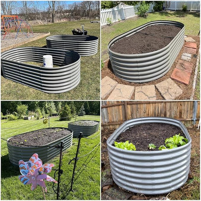 A ANLEOLIFE 8X4X2 ft Galvanized Raised Garden Beds Outdoor, Oval Large Metal Deep Root Planter Box for Planting Vegetables Flowers Herb, Anti-Rust &amp; Easy-Setup, Quartz Grey
