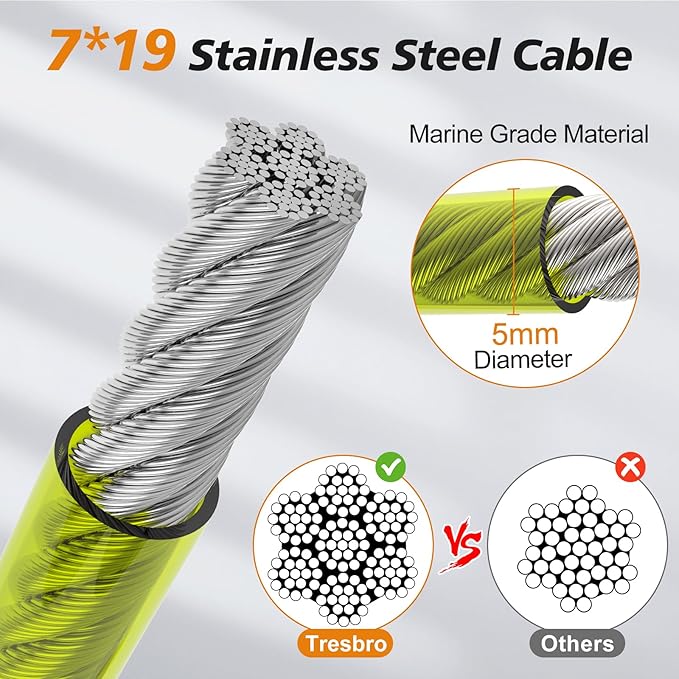Tresbro 25 FT Dog Tie Out Cable with Spring, Shock Absorbing Tether Chains for Outside Aavilable in 10/15/20/25/30/40/50/70/100/120 FT, Heavy Duty Leads for Yard for Medium &amp; Large Dogs Up to 500 LBS
