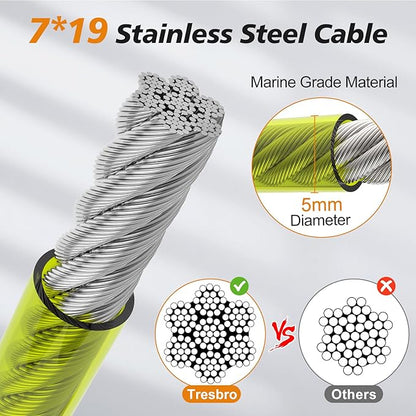 Tresbro 20 FT Dog Tie Out Cable with Spring, Shock Absorbing Tether Chains for Outside Aavilable in 10/15/20/25/30/40/50/70/100/120 FT, Heavy Duty Leads for Yard for Medium &amp; Large Dogs Up to 500 LBS