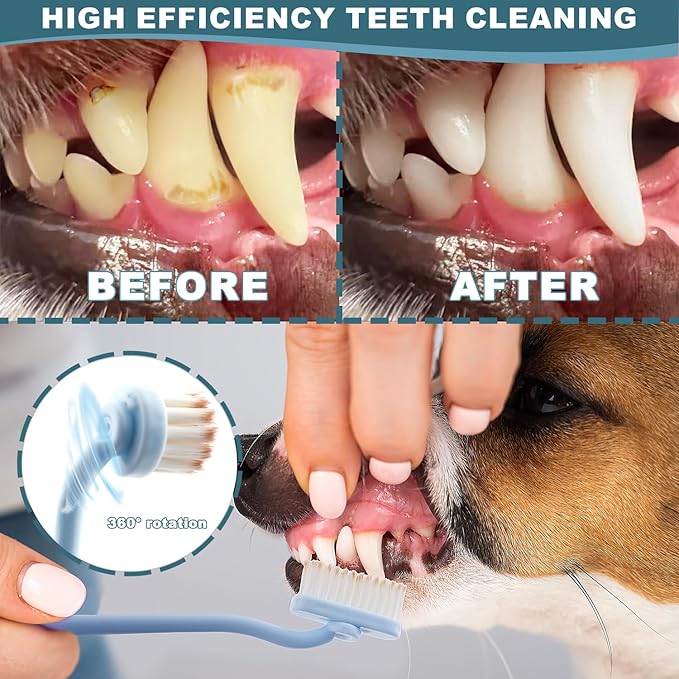 Dog Toothbrush Kit, 360-Degree Finger Three-Sided Design, Replaceable Tooth Brush Heads,Easy Teeth Cleaning &amp; Dental Care, 20Pack