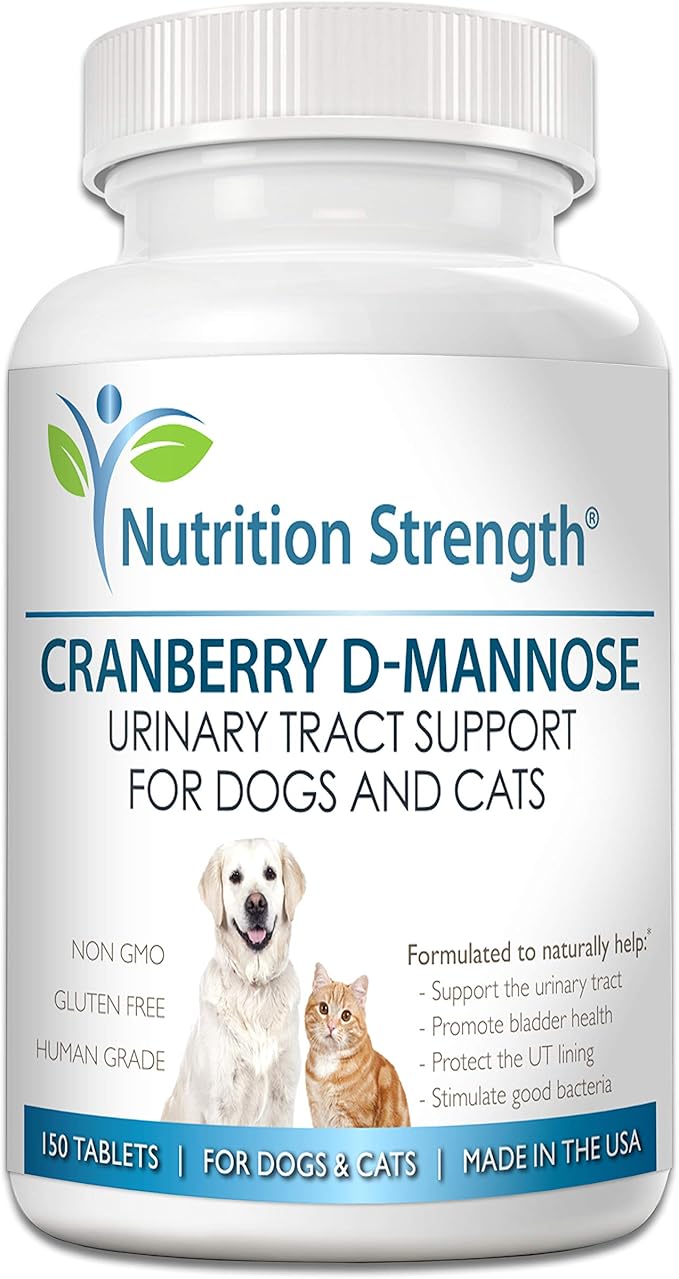 Cranberry D-Mannose for Dogs, Support for Bladder &amp; UTI, Pet Urinary Tract + Immune Health Supplement, Cranberry for Dogs with D-Mannose &amp; Vitamin C, 150 Chewable Tablets