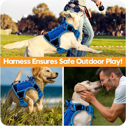 Heavy-Duty Tactical Dog Harness for Large Dogs, No Pull Adjustable Reflective Pet Vest with Molle System, K9 Military-Grade Control for Service Training, Outdoor &amp; 10+ Breeds, Blue Camo, X-Large