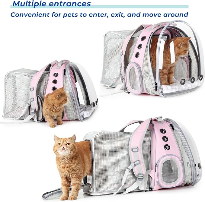 Lollimeow Cat Carrier Backpack, Bubble Dual Expandable Backpack Carrier, Pets and Small Dogs,Airline-Approved, Designed for Travel, Hiking, Walking &amp; Outdoor Use (Dual Expandable-Pink)