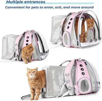 Lollimeow Cat Carrier Backpack, Bubble Dual Expandable Backpack Carrier, Pets and Small Dogs,Airline-Approved, Designed for Travel, Hiking, Walking &amp; Outdoor Use (Dual Expandable-Pink)