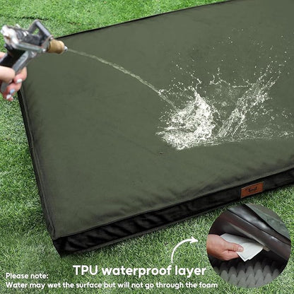 Outdoor All Weather Large Dog Bed, Waterproof Dog Bed for Large Dogs, Orthopedic Egg Foam Pet Bed with Washable and Removable Oxford Cooling Cover, Dark Green