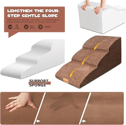 Topmart High Density Extended Foam Dog Ramp&amp;Steps 3 Tiers,15.7" High,Non-Slip Dog Stairs with Waterproof Cover,Soft Foam Pet Ladder,Best for Injured,Older Cats,Pets with Joint Pain
