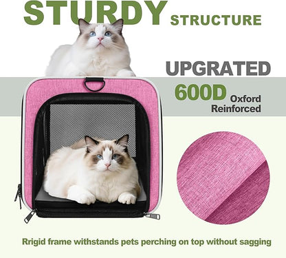 Cat Carrier 18x11x11 Delta Airline Approved, Easy Load Soft Pet Plane Travel Bag 15 pounds, Teacup Dog Crate 12 lbs, Yorkie Kennel Carrying Case, Kitten Toy Poodle Mesh Cage up to 20lbs Pink