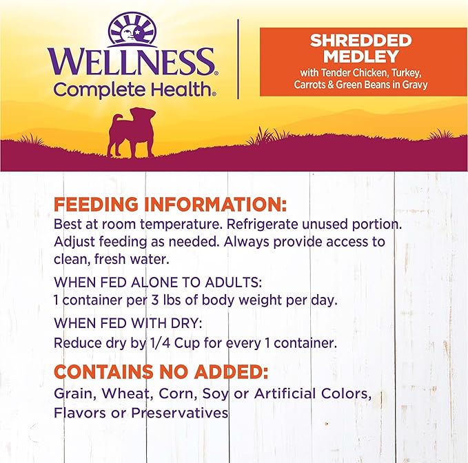 Wellness Petite Entrées Shredded Medley with Tender Chicken, Turkey, Carrots &amp; Green Beans, 3-Ounce Cup (Pack of 12)