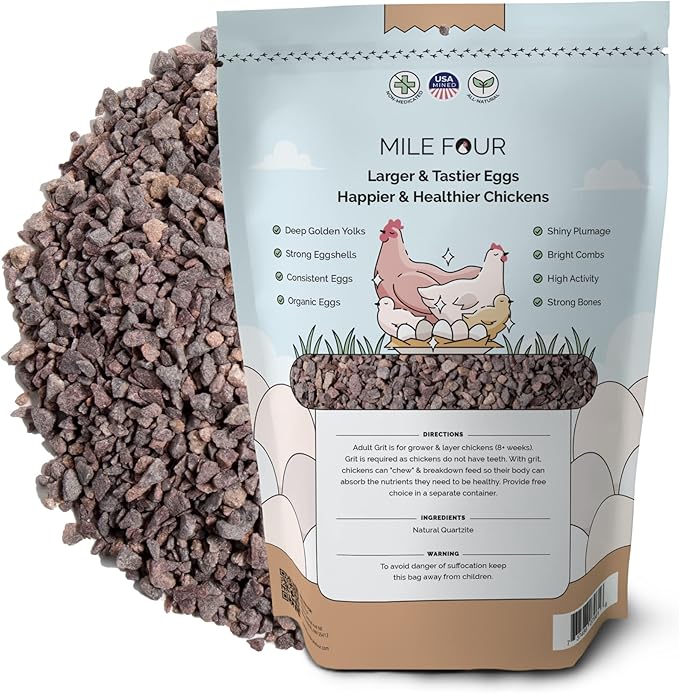 Chicken Grit for Layer &amp; Grower Chickens Age 8-20+ Weeks - 100% Natural Mineral Chicken Grit Quartzite, Poultry Grit, USA Mined, 4 lbs
