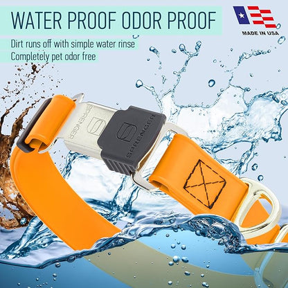 Dogline Biothane Waterproof Dog Collar with Herm Sprenger Stainless Steel Quick Release Buckle – Heavy Duty Tactical Durable Collar for Dogs – Comfortable and Safe Pet Collar W 3/4" L 12-19" Tangerine