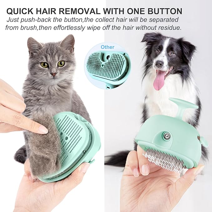 Cat Steam Brush for Shedding,Self Cleaning Cat Brush with Steam,Rechargeable Pet Steam Brush,Mist Brush Comb for Indoor Cats,Cat Hair Brush,Steamy Cat Brush for Short&amp;Long Haired Pets.(Green)