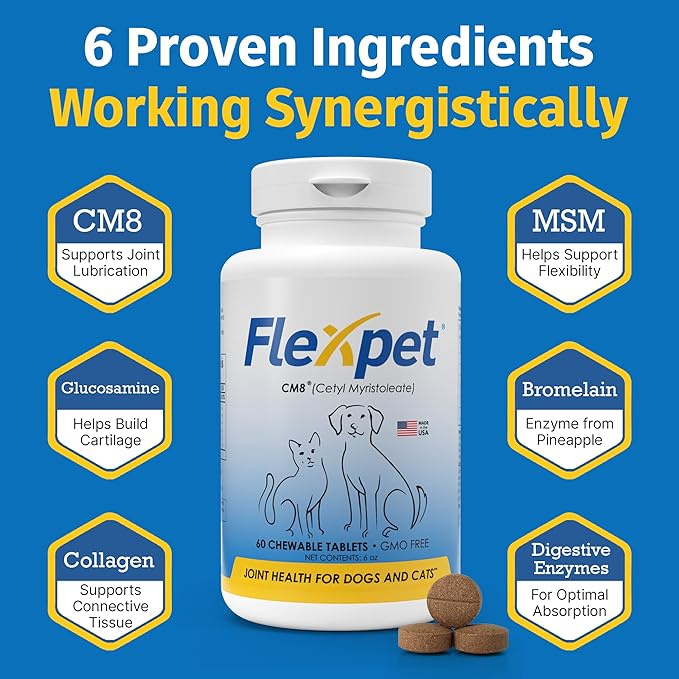 Hip &amp; Joint Supplement for Dogs &amp; Cats with Cetyl Myristoleate, Glucosamine, Collagen, MSM - Advanced Joint Support for Mobility, Senior Pets, Small &amp; Large Breeds - 60 Chews (Pork Liver)