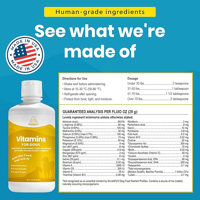 Liquid Multivitamin for Dogs with Probiotics, 8 in 1 Vitamins for Immune Support, Energy &amp; Digestion, High Absorption Liquid Dog Supplement, Made in USA, 32 oz