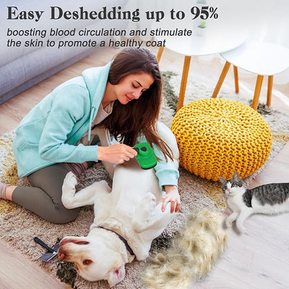 Self Cleaning Deshedding Brush for Dogs &amp; Cats - Skin Friendly Grooming Tool with Hair Removal for Haired Pets, Green
