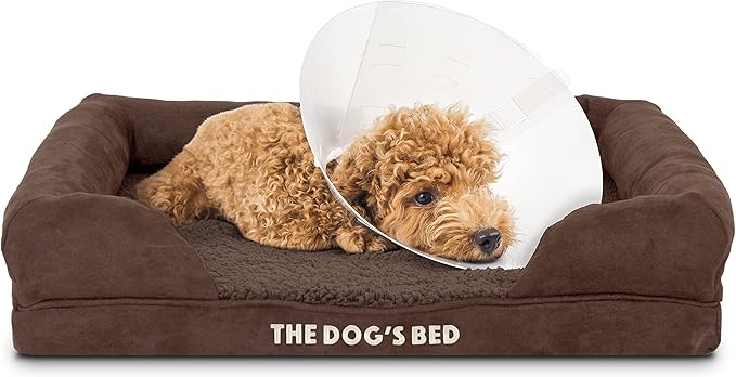 The Dog’s Bed Orthopedic Dog Bed Medium Brown Plush 25.5x20, Premium Memory Foam, Pain Relief: Arthritis, Hip &amp; Elbow Dysplasia, Post Surgery, Lameness, Veterinary Approved, Waterproof Washable Cover