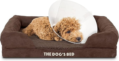 The Dog’s Bed Orthopedic Dog Bed Medium Brown Plush 25.5x20, Premium Memory Foam, Pain Relief: Arthritis, Hip &amp; Elbow Dysplasia, Post Surgery, Lameness, Veterinary Approved, Waterproof Washable Cover