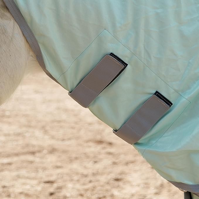 Horse Fly Sheet with Detachable Neck Cover &amp; Belly Wrap, Adjustable Fly Sheet for Horses, Ventilated Airflow Mesh Equine Cooling Summer Flysheet Green 84