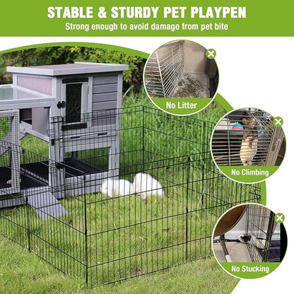 Bunny Playpen Indoor &amp; Outdoor, Rabbit Playpen with Waterproof Liner, Extension Guinea Pig Cages for Small Animals (Playpen Only)