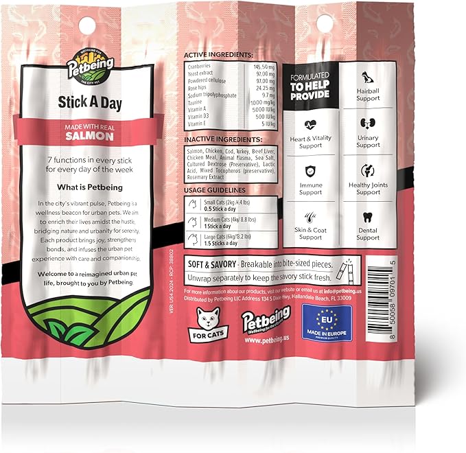 Stick a Day | Specially Formulated 7-in-1 Functions Daily Real Meat Supplement for Cats | Cat Chew Stick &amp; Pet Vitamins Supplements Combination (7-Pack x 4, Mix)