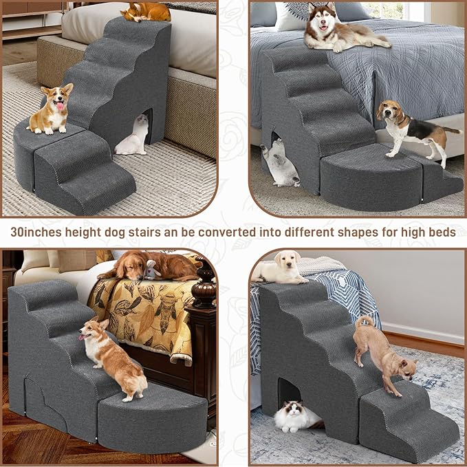 Update Stable Dog Stairs &amp; Steps Ramps for High Beds 30 inches High Tall, LitaiL 6 Step Pet Stairs Steps for High Beds 30 inch Large Dogs, Non-Slip Dog Ramps for Small Dogs, Older Cat