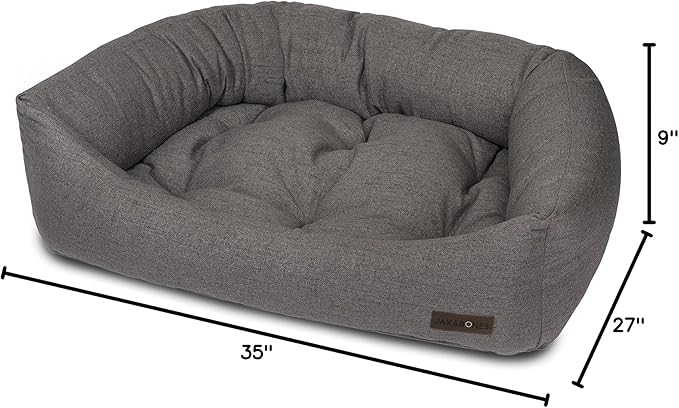 Jax &amp; Bones Dog Bed Napper - Lark Graphite Machine Washable Dog Mat - Extra Heavy Duty Bolstered Sides - Medium Grey | 35 x 27 Inches
