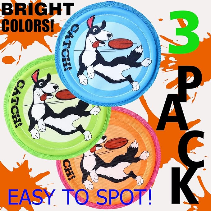 Dog Flying Disc, 3 Pack Dogs Flyer Toys, Lightweight Flying Disc Dog Fetch Toy for Small, Large Dogs &amp; Puppies - Floats in Water &amp; Safe on Teeth