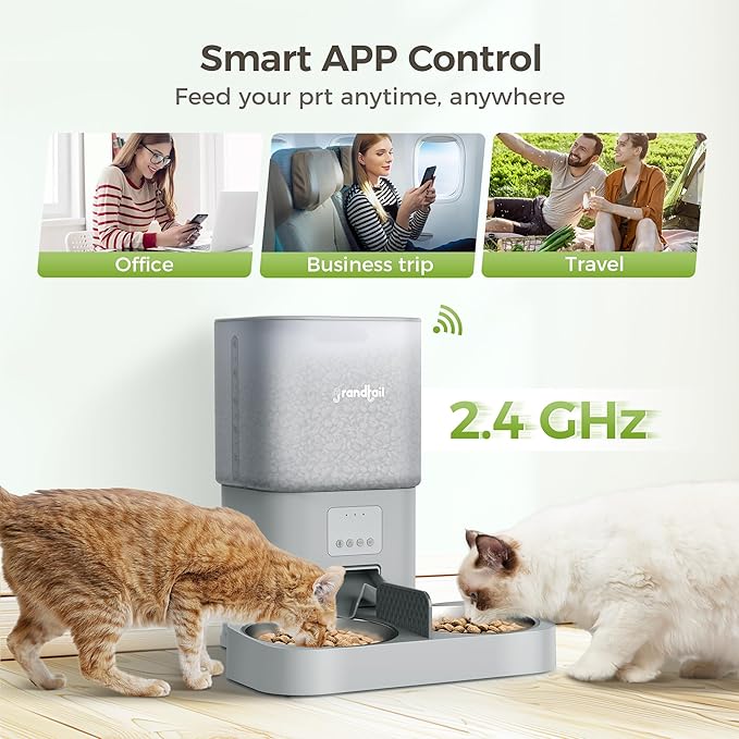 WiFi Automatic Cat Feeder with App - 6L Elevated Smart Food Dispenser for 2 Pets, Programmable 1-10 Meals, 2 Stainless Bowls &amp; Dual Power