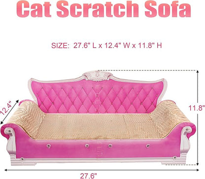 Scratching Sofa, Couch Shaped Thick Scratching Cardboard, Lounge Bed for Indoor Rest&amp;Play, Sofa Scratcher Pad (Pink, 27.6" L X 12.4" W X 11.8" H)
